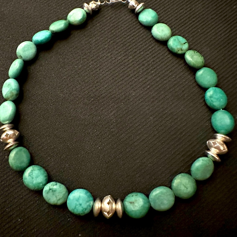 Hand Crafted Unique Earth “One of a Kind” Turquoise & Sterling Sikver Choker.